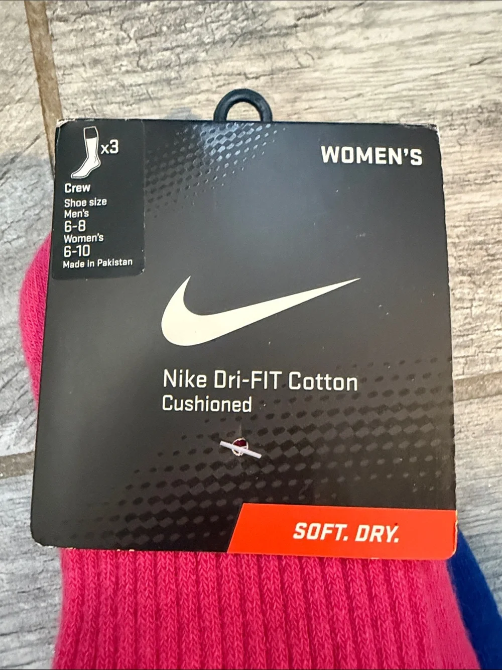 Nike Women's Dri-FIT Cushioned Crew Socks - Pink, Blue & Gray (3-Pack)